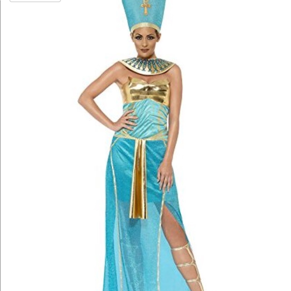 Nefertiti Egyptian Costume Aqua Gold CALLIELIVES - Picture 3 of 7